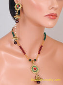 GOLDPLATED MAROON, GREEN AND WHITE PEARL KASHMIRI SET