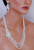 silverplated white diamond and pearl set