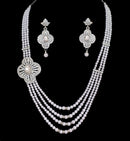 silverplated white diamond and pearl set