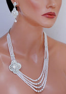 silverplated white diamond and pearl set