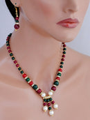 goldplated maroon, green pearl set