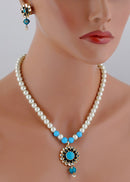 Beautiful aqua blue and white pearl pachi jewelry-305
