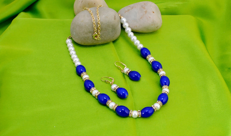 beautiful blue and white pearl set-0998