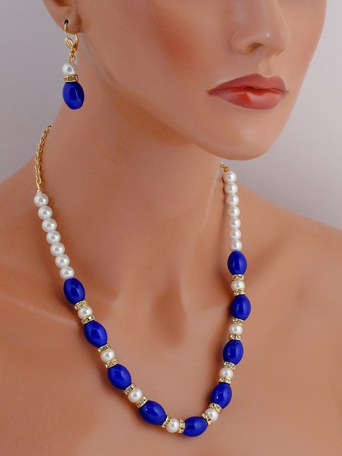 beautiful blue and white pearl set-0998