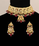 Goldpolish ruby red and white choker set-1318