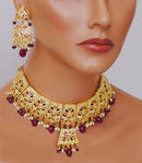 Goldpolish ruby red and white choker set-1318