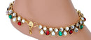 Goldpolish maroon, green and white kundan anklet-97