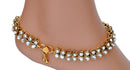 Goldpolish maroon, green and white kundan anklet-100