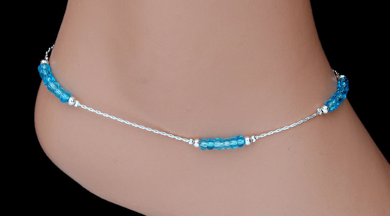 Silverpolish aqua blue beads anklet-108