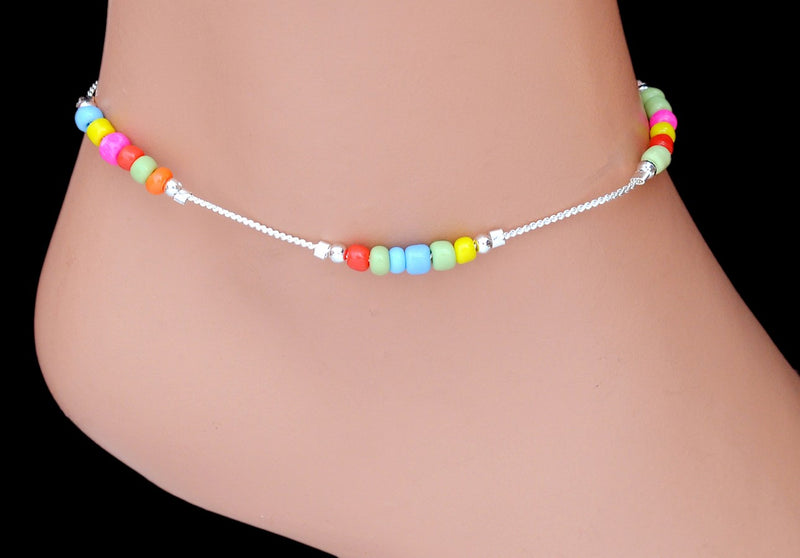 Silverpolish multicolour beads anklet-114