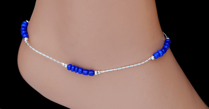 Silverpolish blue beads anklet-115