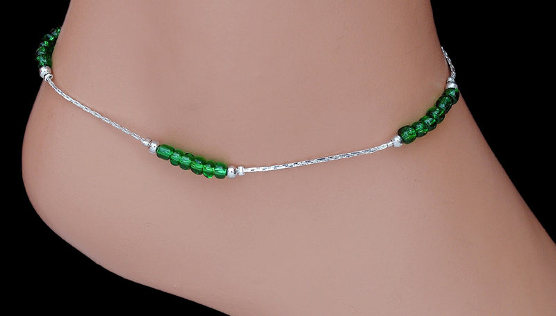Silverpolish green beads anklet-116