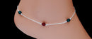 silverpolish maroon, green beads anklet-127