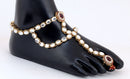 Goldpolish maroon and white kundan anklet-132