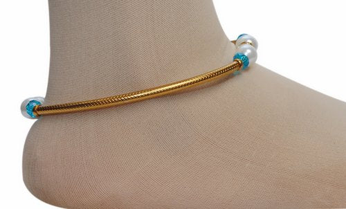 Golden and aqua blue anklet-1190