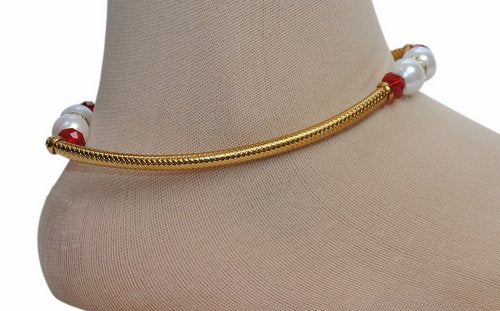 Maroon and golden anklet-1191