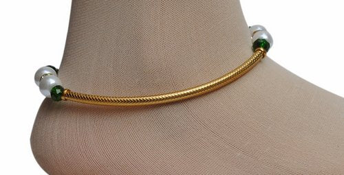 Golden green and white anklet-1195