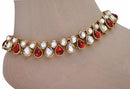 Deep red and white kundan anklet-1205