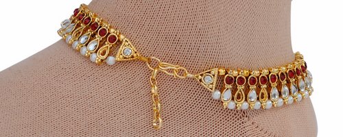 Maroon and golden anklet-1213