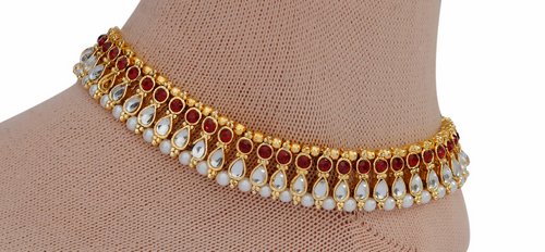 Maroon and golden anklet-1213