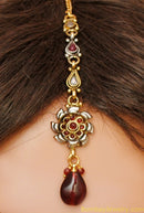 BEAUTIFUL MARRON GREEN AND WHITE DEGINER POLKI SET WITH TIKKA