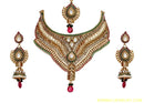 goldplated marron, green and white polki set with tikka