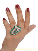 silverplated green and white diamond ring