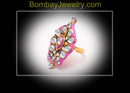 Golden And Pink Kundan Ring