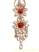 deep red goldplated and white kundan saree kry chain