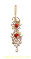 deep red goldplated and white kundan saree kry chain