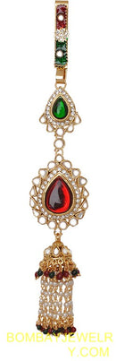 goldplated marron, green ad white jhumi style saree key chain