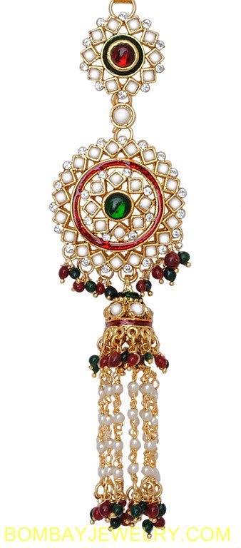 goldplated marron, green and white jhumi style saree key chain