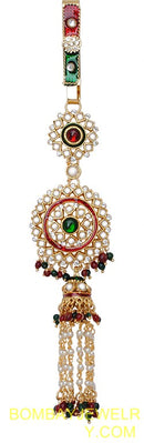 goldplated marron, green and white jhumi style saree key chain