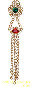 golpdlated marron, green and white kundan saree key chain