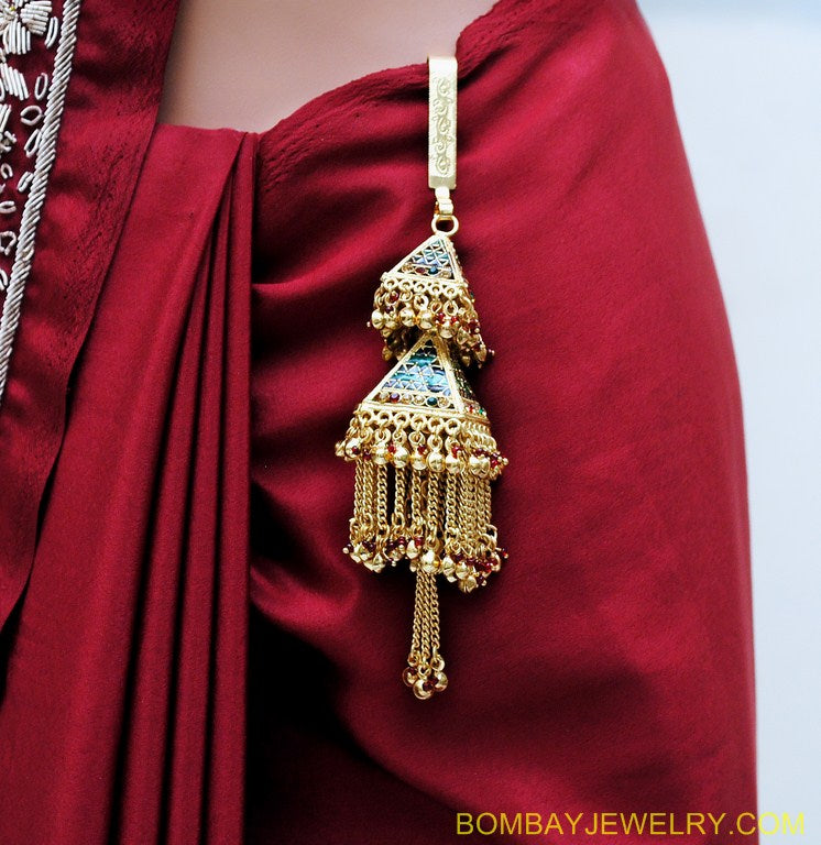 goldplated multicolour diamond saree key chain