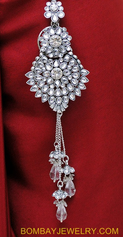 silverplated white kundan saree key chain