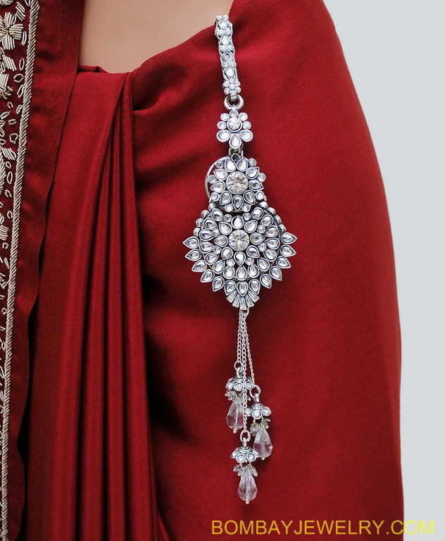 silverplated white kundan saree key chain
