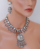 Silverplated white kundan set