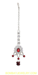 SILVERPLATED MARRON AND WHITE KUNDAN TIKKA