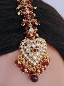 goldplated maroon and white kundan tikka