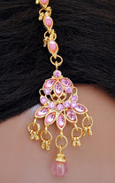 Pink kundan head piece tikka