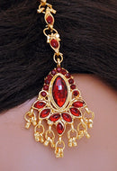 Maroon and golden head piece tikka