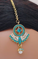 Goldpolish turquoise blue head piece tikka-1209