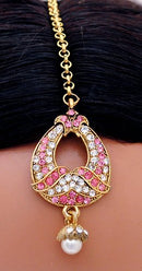 Goldpolish pink and white head piece tikka-1246