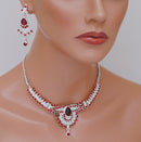 Silverpolish maroon and white diamond set-1096