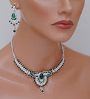 Silverpolish green and white diamond set-1097