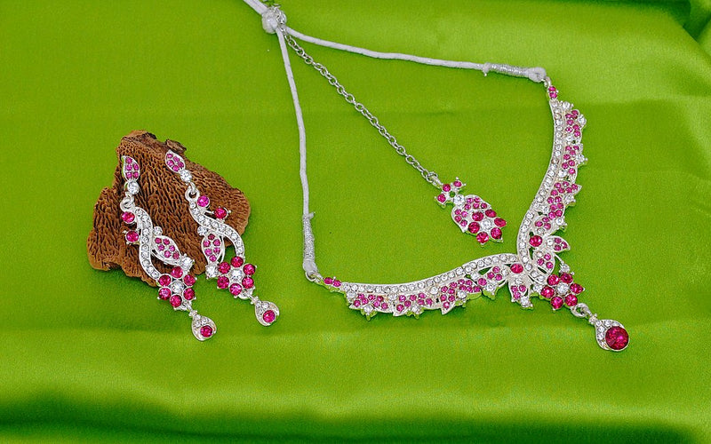 Silverploish fusicha pink and white diamond set-1143