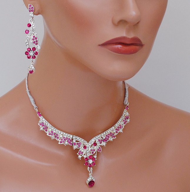 Silverploish fusicha pink and white diamond set-1143