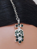 Silverpolish green and white diamond set-1146