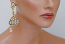 Goldpolish white diamond and pearl peacock style jhumi earring-2207